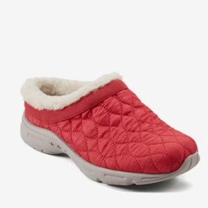 Easy Spirit Bimmy Fur Lined Quilted Pattern Slip On Clog Dog Walker 6 Wide Red